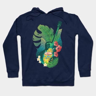 Retro guitar with drum and tropical leaves Hoodie